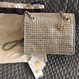 Tory Burch Fleming Metallic Quilted Medium Flap